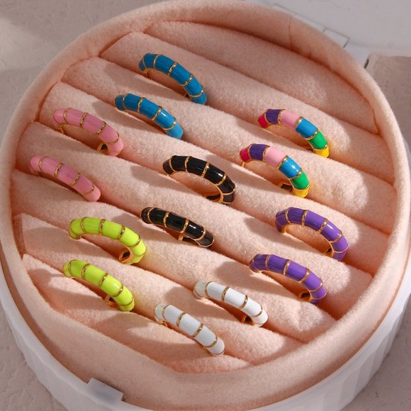 White Enamel Bamboo C Shape Huggie Hoop Earrings‎ 18K Gold Plating Stainl… - Picture 4 of 5